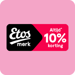 Roze label met Etos-logo en de tekst &ldquo;10% korting&rdquo;.